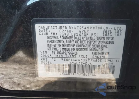 2018 Nissan Sentra Sv z USA, uszkodzony, nr VIN 3N1AB7AP9JY267456